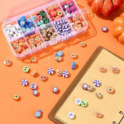 198Pcs 9 Styles Halloween Theme Handmade Polymer Clay Beads CLAY-FS0001-44-1