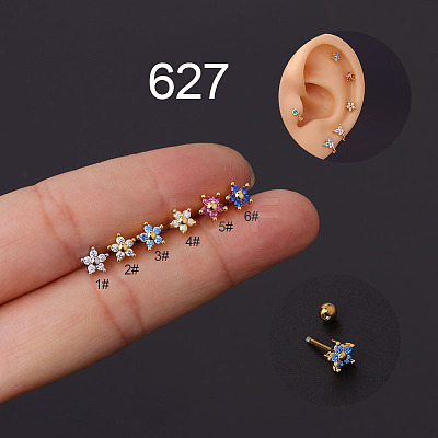 Flower 316L Surgical Stainless Steel Micro Pave Cubic Zirconia Cartilage Earrings WG558ED-02-1