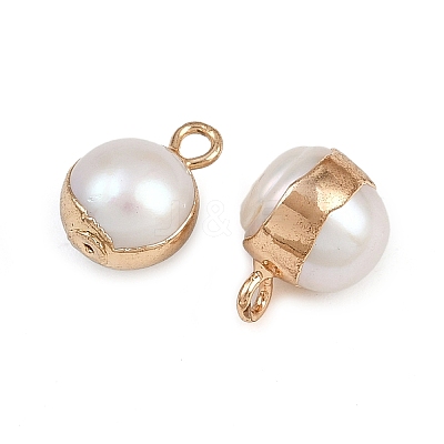 Natural Pearl Round Charms KK-D423-08G-1