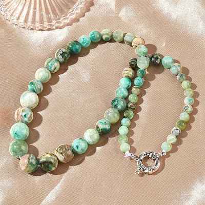 Natural Green Line Jasper Graduated Round Beaded Necklaces NJEW-F368-01P-1