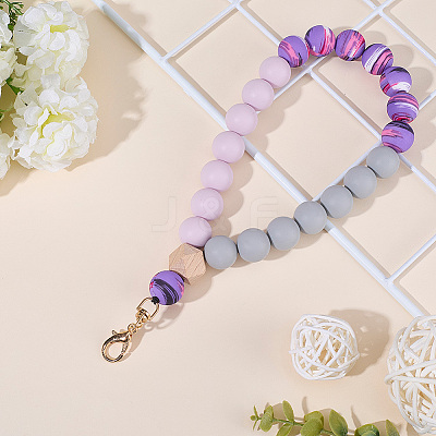 1Pc Silicone & Wood Pendant Decorations HJEW-BM0001-61C-1