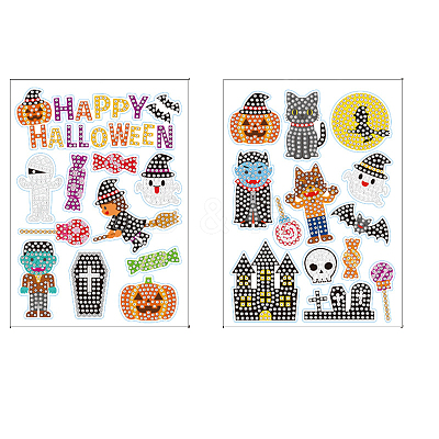 2 Sheets Halloween DIY Diamond Painting Sticker Kits DIAM-PW0010-06C-1
