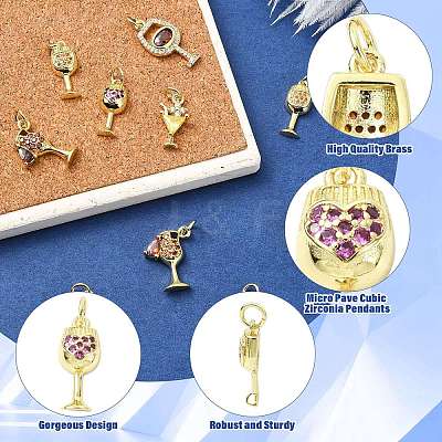 10Pcs 5 Styles Brass Micro Pave Cubic Zirconia Pendants KK-CJ0004-43-1
