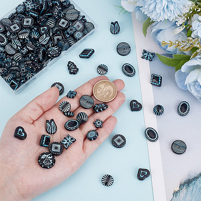 150Pcs 15 Styles Prussian Blue Opaque Acrylic Beads OACR-AR0001-31-1