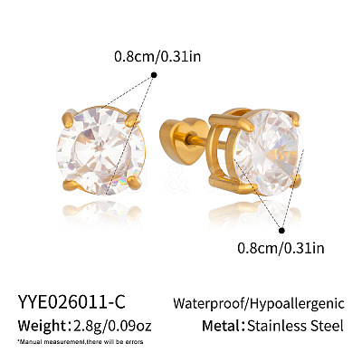 304 Stainless Steel Pave Cubic Zirconia Stud Earrings for Women KT7449-3-1