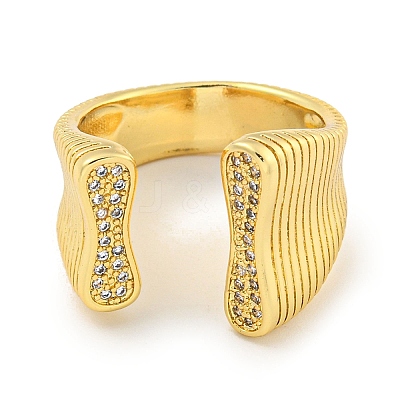 Rack Plating Brass Micro Pave Cubic Zirconia Open Cuff Ring RJEW-C082-11G-1