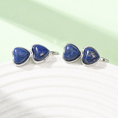 Valentine's Day Heart Natural &Lapis Lazuli Stud Earrings EJEW-T053-01P-12-1