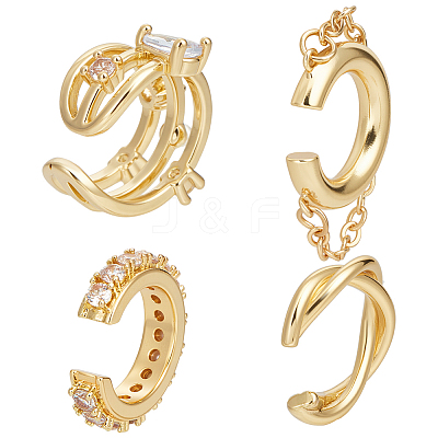 4Pcs Triple C-Shaped Alloy Micro Pave Clear Cubic Zirconia Cuff Earrings EJEW-WR0001-011-1