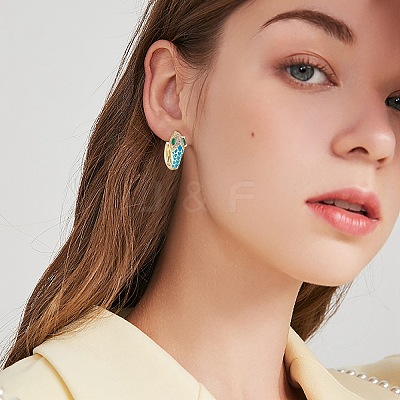 Cubic Zirconia Snake Hoop Earrings with Enamel EJEW-SZ0001-87A-1
