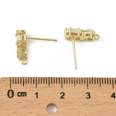 Brass Micro Pave Clear Cubic Zirconia Stud Earring Findings LS-KK-C107-06G-1