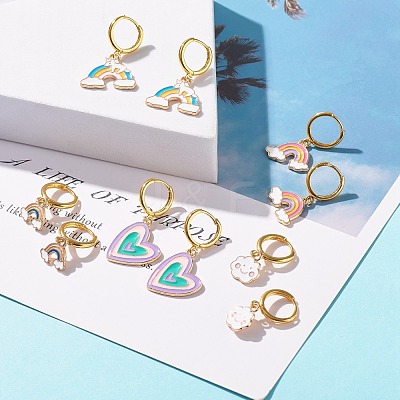 Colorful Alloy Enamel Dangle Hoop Earrings for Women EJEW-JE04776-1