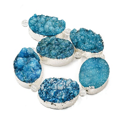 Silver Plated Dyed Oval Natural Drusy Quartz Crystal Beads Strands G-F144-01-S-1