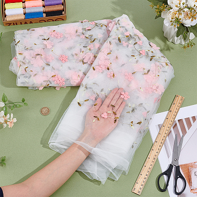 6 Yards Flower Pattern Milk Fiber Mesh Fabric DIY-NB0014-82A-1