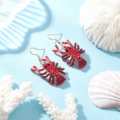 304 Stainless Steel Shrimp Dangle Earrings EJEW-MZ00590-1