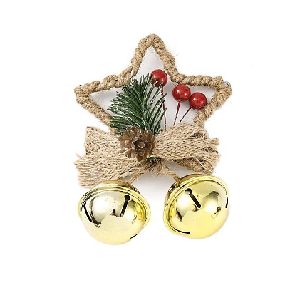 Christmas Plastic Star with Bell Pendant Decorations AJEW-S088-01B-1