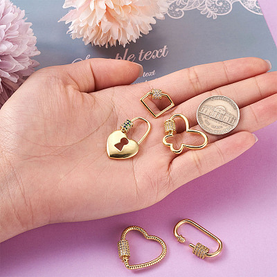 Brass Micro Pave Clear Cubic Zirconia Screw Carabiner Lock Charms ZIRC-TA0001-13G-1