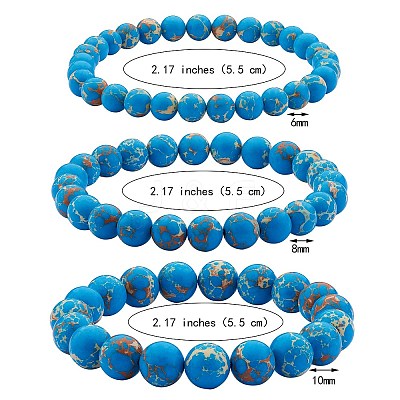 3Pcs 3 Size Synthetic Imperial Jasper Round Beaded Stretch Bracelets Set BJEW-SW00064-30-1