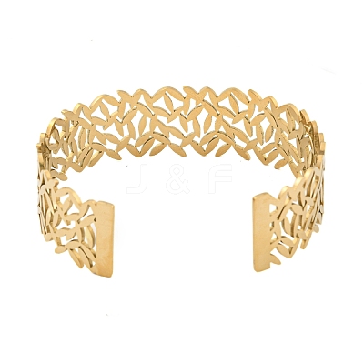 Ion Plating(IP) 304 Stainless Steel Hollow Open Cuff Bangles BJEW-S151-01G-06-1