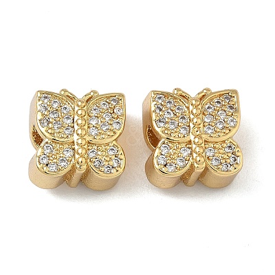 Brass Micro Pave Clear Cubic Zirconia Beads KK-L257-28G-1