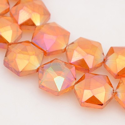 Hexagon Electroplate Full Rainbow Plated Glass Beads Strands EGLA-P015-F03-1