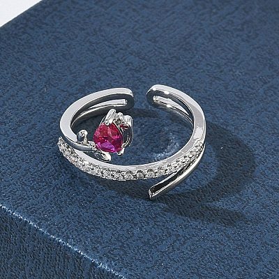 Brass Micro Pave Cubic Zirconia Cuff Open Rings for Women RJEW-L343-05P-01-1