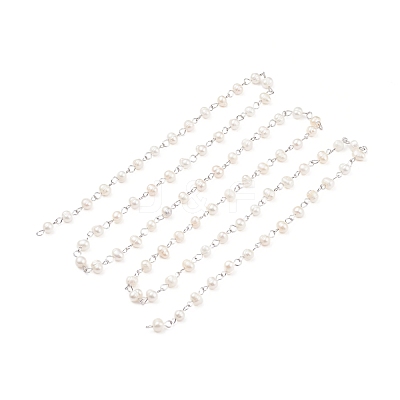 Handmade Natural Freshwater Pearl Beaded Chains AJEW-JB01088-02-1