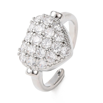Brass Micro Pave Cubic Zirconia Cuff Open Rings RJEW-C153-02P-1