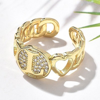 Brass Micro Pave Clear Cubic Zirconia Open Cuff Rings for Women RJEW-K289-02G-L-1