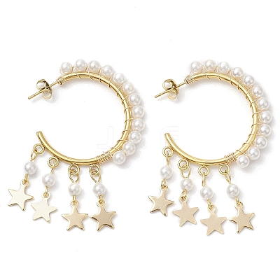 Star Shell Pearl Dangle Stud Earrings EJEW-JE06186-01-1