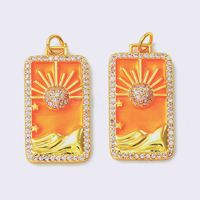 Rack Plating Brass Micro Pave Clear Cubic Zirconia Pendants KK-D073-24G-03-1