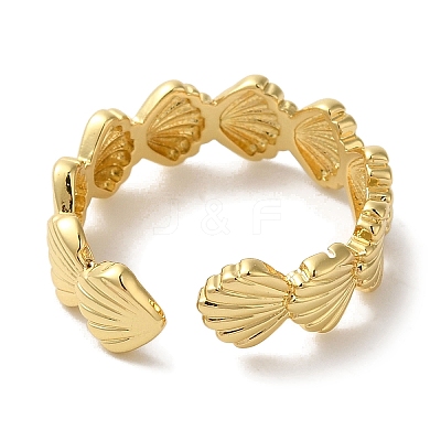 Shell Shape Rack Plating Brass Open Cuff Finger Rings for Women RJEW-L123-004G-1