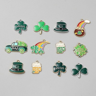 12Pcs Saint Patrick's Day Alloy Enamel Pendants ENAM-WH0065-98-1