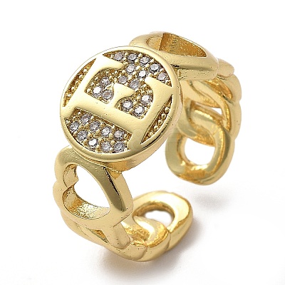 Brass Micro Pave Clear Cubic Zirconia Open Cuff Rings for Women RJEW-K289-02G-E-1