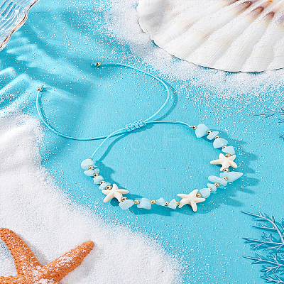 1Pc Natural Aquamarine Braided Bead Bracelets BJEW-LP0003-26A-1