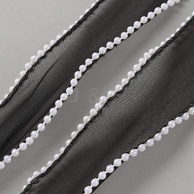 5 Yards Organza Ribbon with Plastic Pearl Beads OCOR-WH0091-58B-1