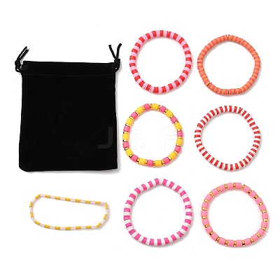 7Pcs 7 Style Polymer Clay Heishi Surfer Stretch Bracelets Set BJEW-SW00088-05-1