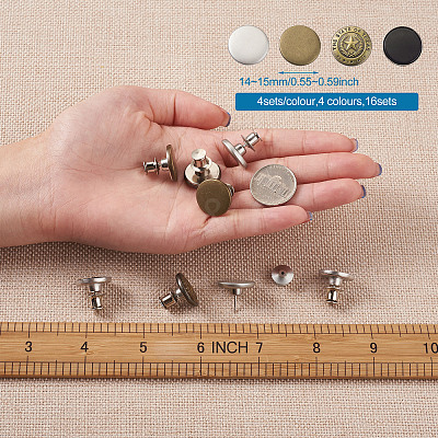 16sets 4 Styles Iron Button Pins for Jeans PALLOY-KS0001-07-1