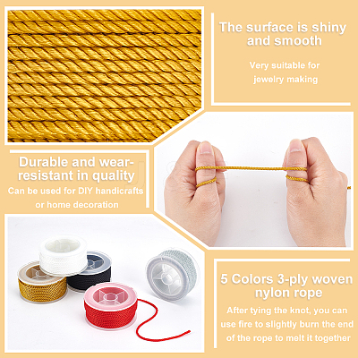 5Rolls 5 Colors 3-ply Nylon Milan Cord OCOR-OC0001-40A-1