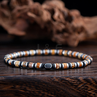 Natural Picture Jasper & Synthetic Non-magnetic Hematite Beads Stretch Bracelets for Men NY6374-1