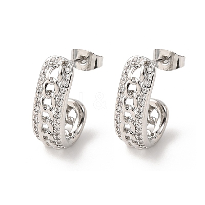 Brass Micro Pave Clear Cubic Zirconia Stud Earrings EJEW-B153-15P-1