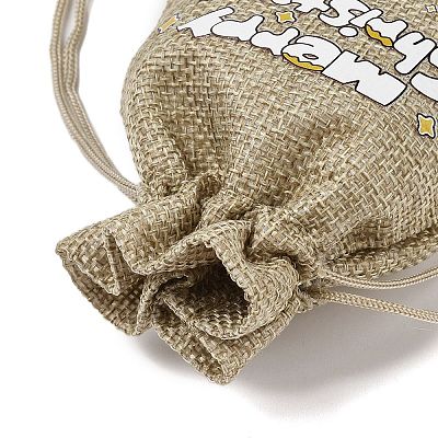 Christmas Printed Burlap Packing Pouches Drawstring Bags ABAG-Q053-02A-04-1