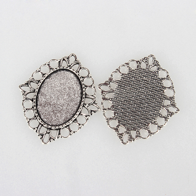 Tibetan Style Alloy Pendant Cabochon Settings X-TIBEP-N003-27AS-1