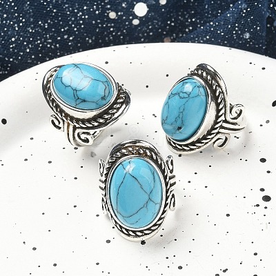Synthetic Turquoise Adjustable Rings RJEW-I108-01AS-15-1