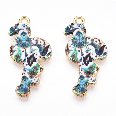 Printed Light Gold Tone Alloy Pendants ENAM-N056-210F-1