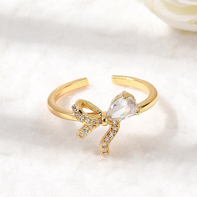 Brass Pave Clear Cubic Zirconia Cuff Rings RJEW-P173-01G-01-1