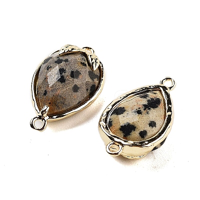 Natural Dalmatian Jasper Faceted Teardrop Connector Charms G-B081-03G-10-1