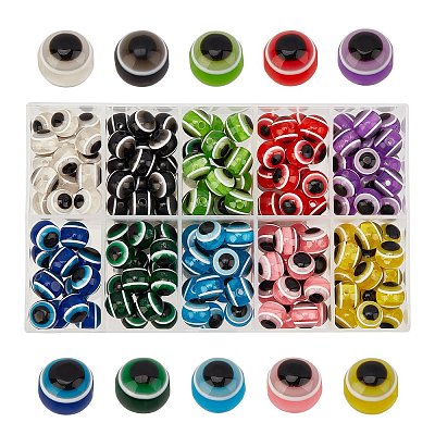 Round Evil Eye Resin Beads RESI-GA0001-03B-1