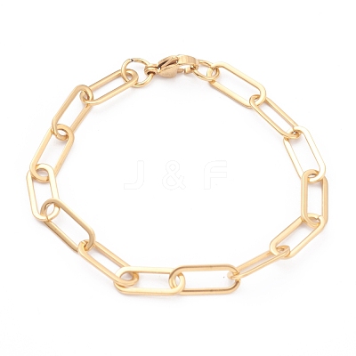 PVD Vacuum Plating 304 Stainless Steel Paperclip Chain Bracelets BJEW-O185-02G-1