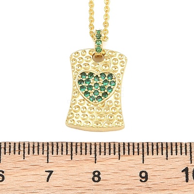 Brass Micro Pave Cubic Zirconia Rectangle with Heart Pendant Adjustable Slider Necklaces KK-CBA4547-08G-02-1