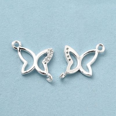 Rack Plating Brass Micro Pave Clear Cubic Zirconia Connector Charms KK-E081-04S-1